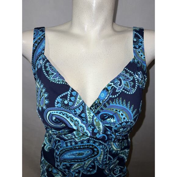 Lands End Women's Size 10 Blue Paisley Tankini Swim Top #504651 Beach Vacation - Picture 2 of 8